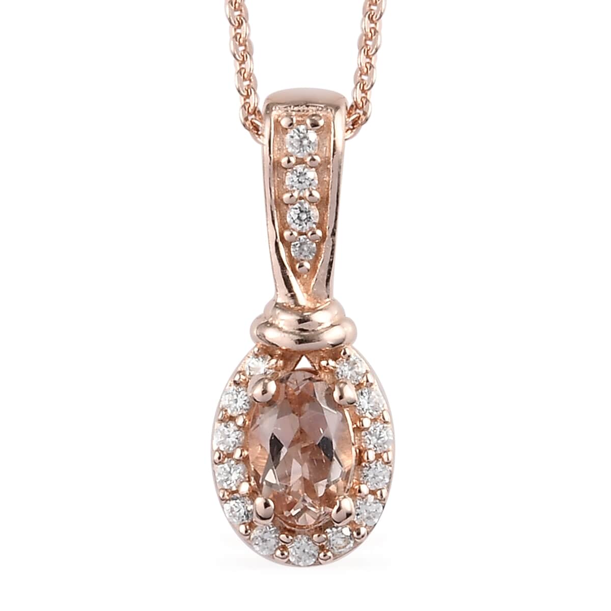 Marropino Morganite and Natural White Zircon Ring (Size 6.0) and Pendant Necklace 20 Inches in Vermeil Rose Gold Over Sterling Silver 1.25 ctw image number 5