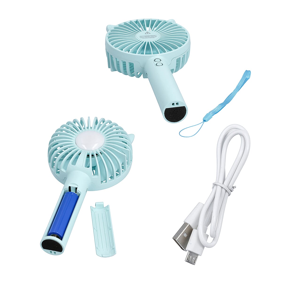 Rechargeable Handheld Fan with 3 Speed Control and LED Light - Light Blue | Portable Fan | Desk Fan | Mini Fan | Personal Fan image number 4