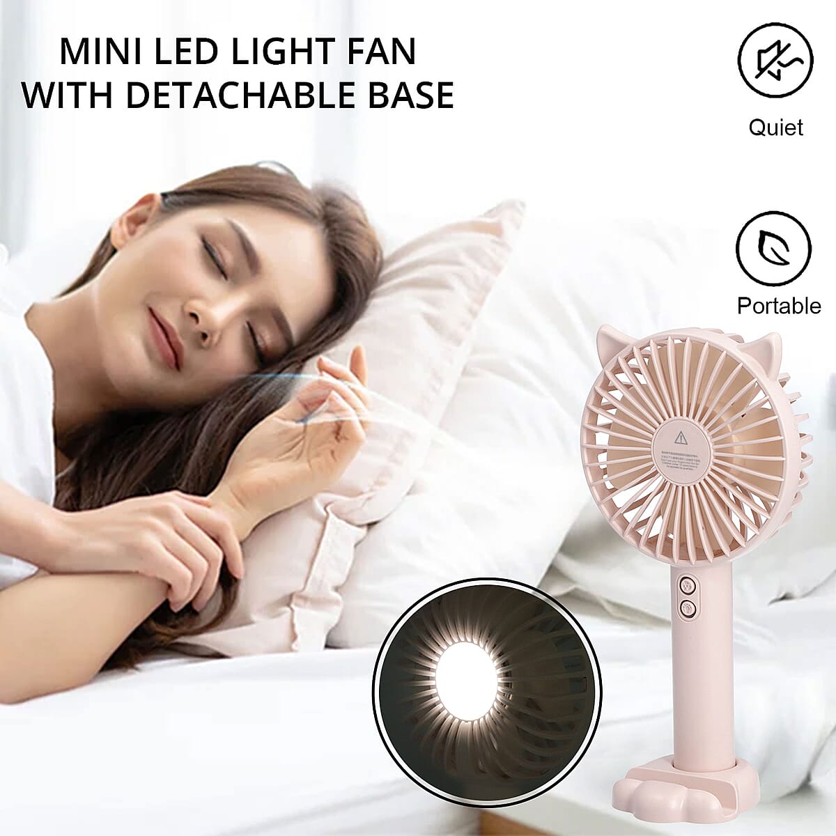 Rechargeable Handheld Fan with 3 Speed Control and LED Light - Pink | Portable Fan | Desk Fan | Mini Fan | Personal Fan image number 1