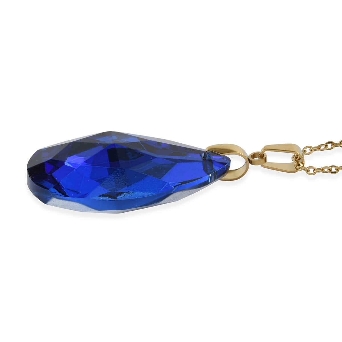Simulated Blue Sapphire Earrings and Pendant Necklace 20 Inches in ION Plated Yellow Gold Stainless Steel image number 3