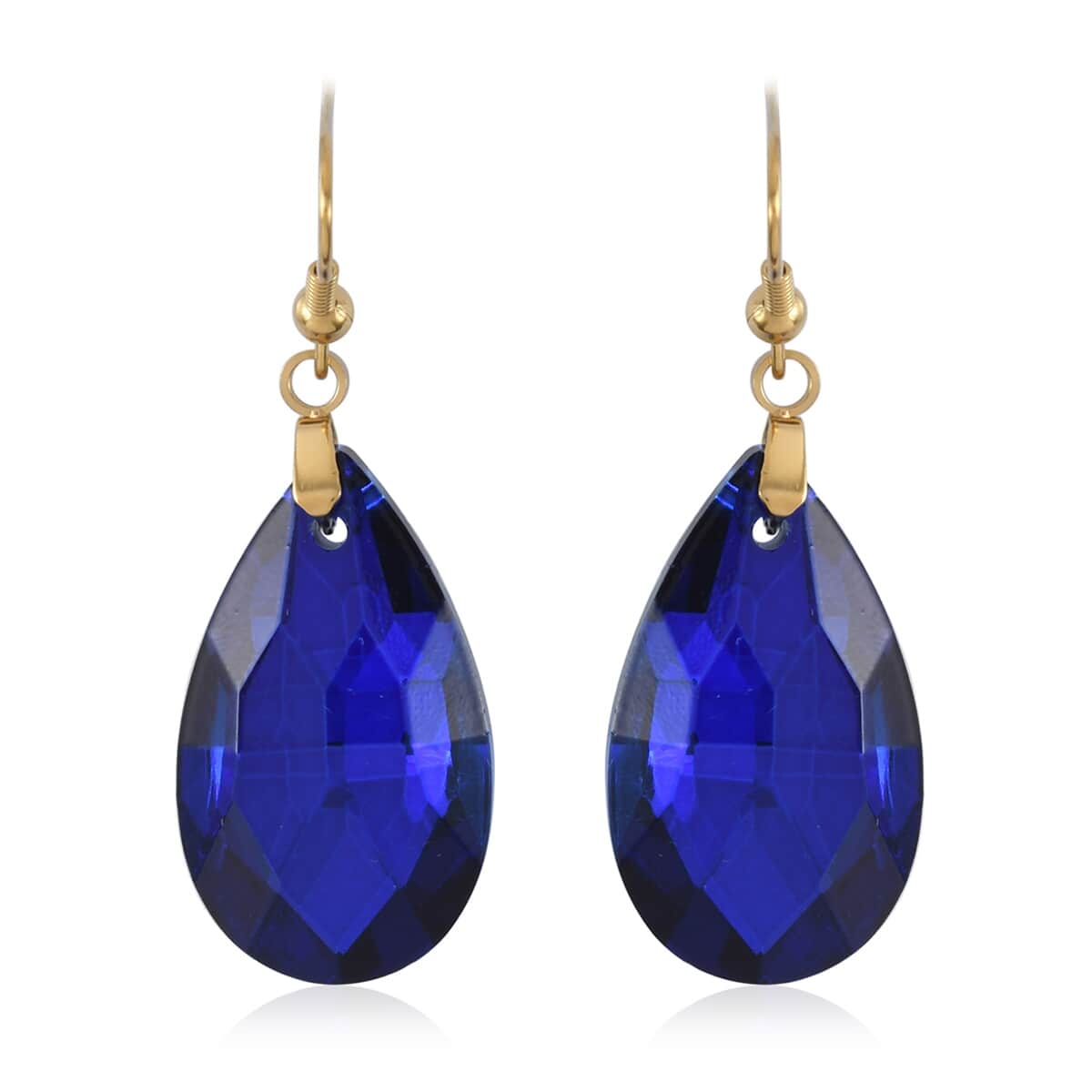 Simulated Blue Sapphire Earrings and Pendant Necklace 20 Inches in ION Plated Yellow Gold Stainless Steel image number 4