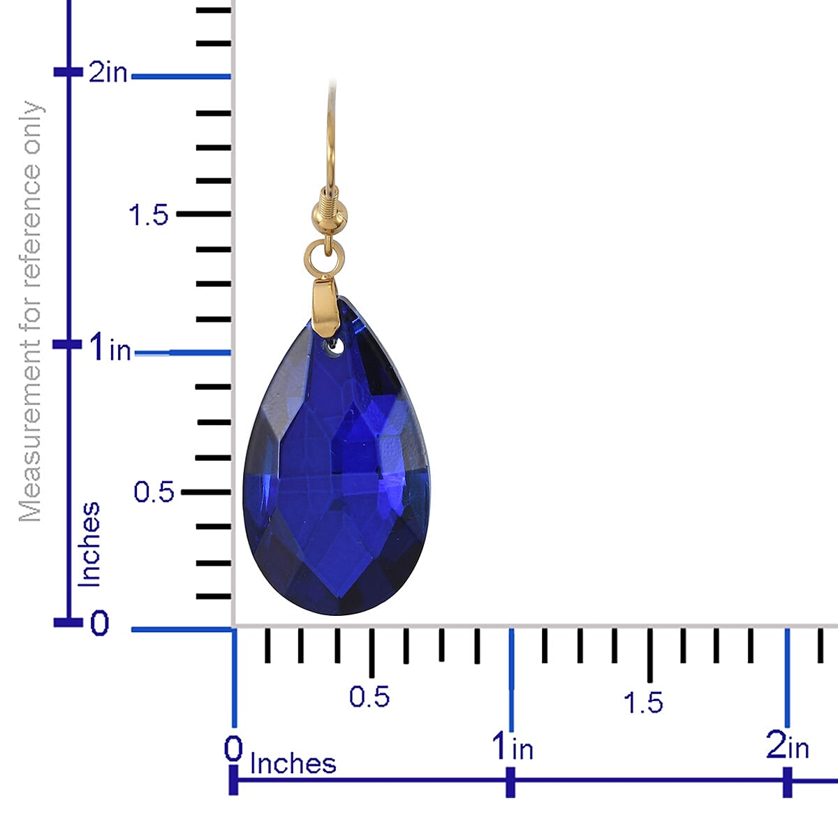 Simulated Blue Sapphire Drop Earrings and Drop Pendant Necklace 20 Inches in ION Plated Yellow Gold Stainless Steel
