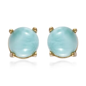 Larimar Solitaire Stud Earrings in Vermeil Yellow Gold Over Sterling Silver 3.35 ctw