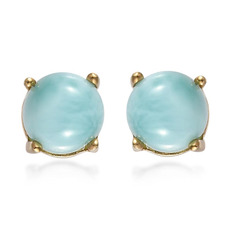 D'Joy Larimar 3.50 ctw Solitaire Stud Earrings in Vermeil Yellow Gold Over Sterling Silver