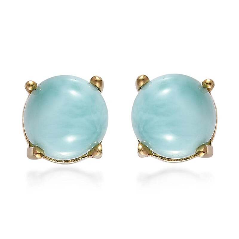 D'Joy Larimar 3.35 ctw Solitaire Stud Earrings in Vermeil Yellow Gold Over Sterling Silver