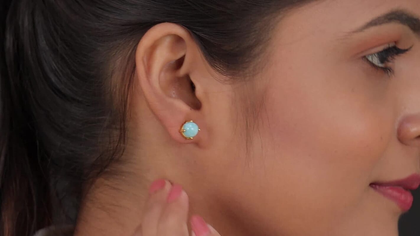 2.90 ctw Larimar Solitaire Stud Earrings in Vermeil Yellow Gold Over Sterling Silver