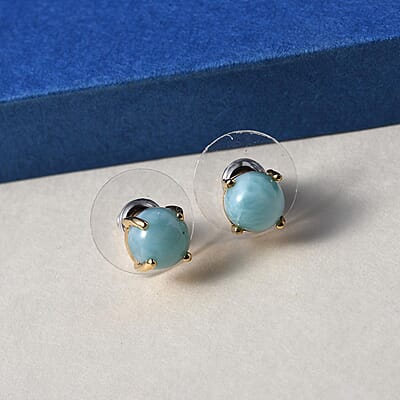 D'Joy Larimar 3.35 ctw Solitaire Stud Earrings in Vermeil Yellow Gold Over Sterling Silver