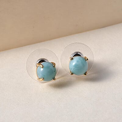 D'Joy Larimar 3.35 ctw Solitaire Stud Earrings in Vermeil Yellow Gold Over Sterling Silver