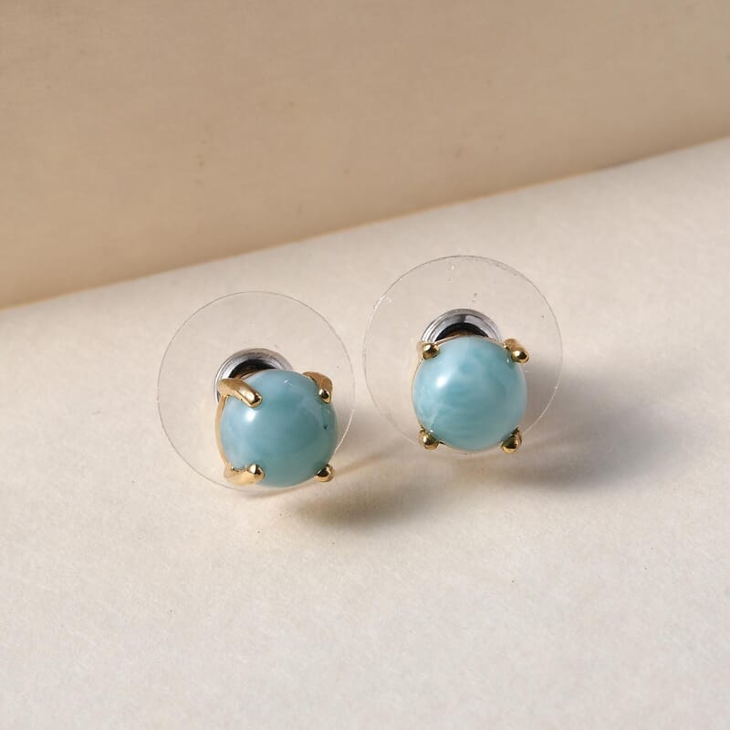 D'Joy Larimar 3.50 ctw Solitaire Stud Earrings in Vermeil Yellow Gold Over Sterling Silver