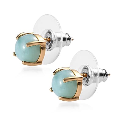 D'Joy Larimar 3.35 ctw Solitaire Stud Earrings in Vermeil Yellow Gold Over Sterling Silver