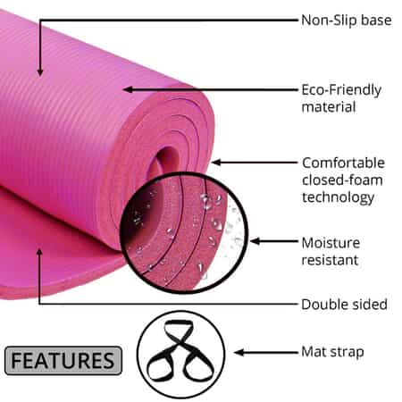 Pink Moisture Resistant NBR Yoga Mat with Strap image number 2