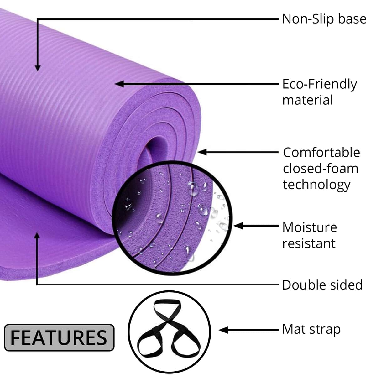 Purple Moisture Resistant NBR Yoga Mat with Strap image number 2