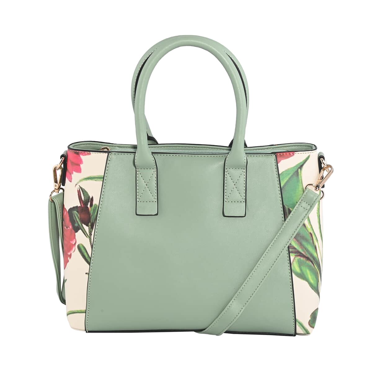 Green Faux Leather Flower and Leaf Pattern Tote Bag (12x5x8.66) image number 0