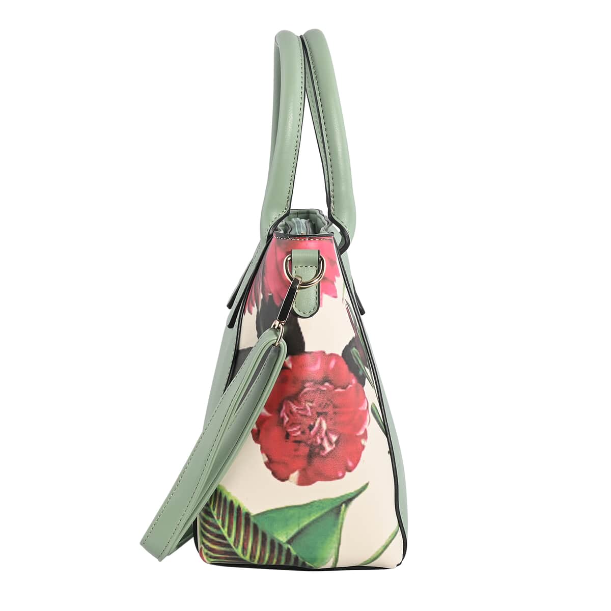 Green Faux Leather Flower and Leaf Pattern Tote Bag (12x5x8.66) image number 2