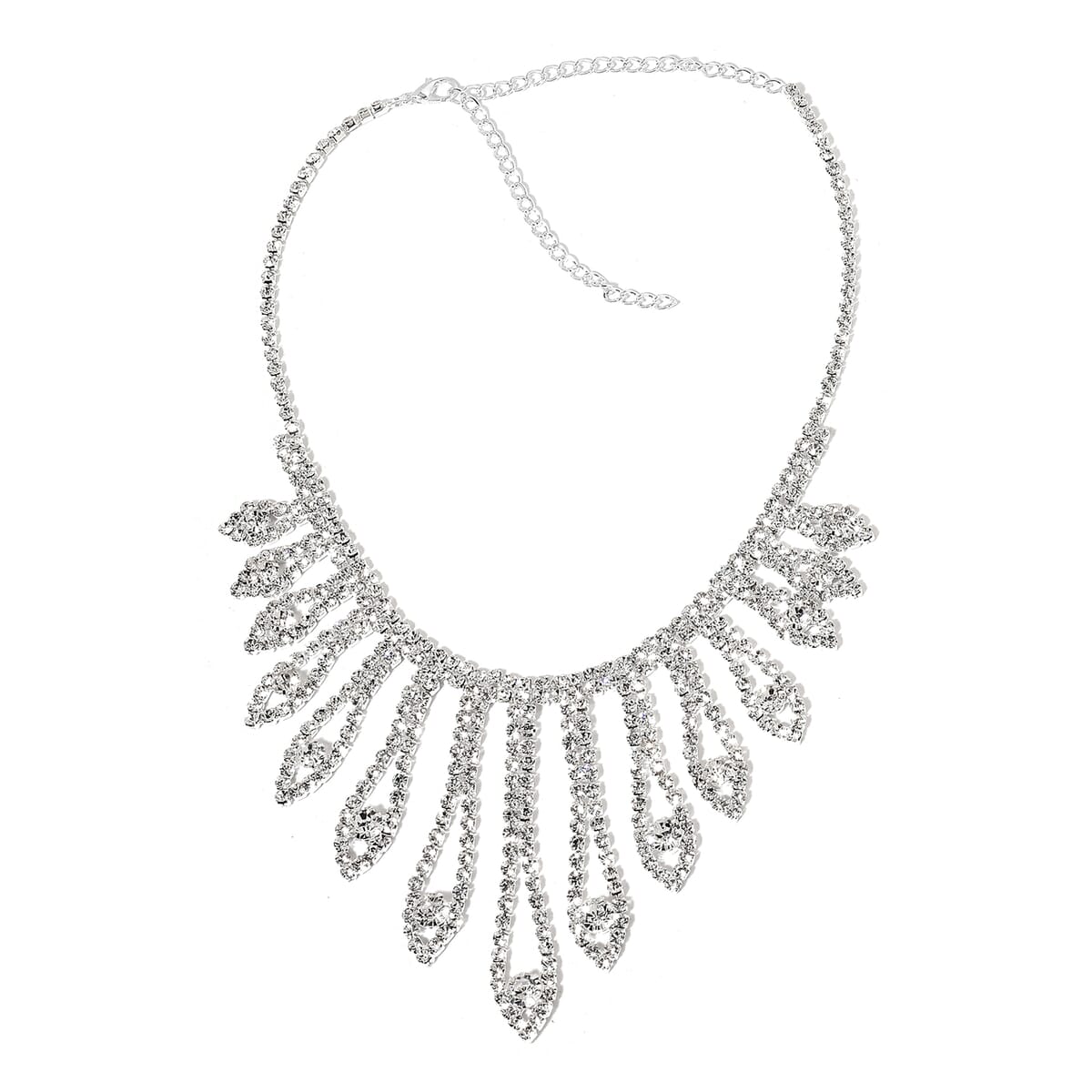 White Austrian Crystal Earrings and Chandelier Necklace 22 Inches in Silvertone image number 1
