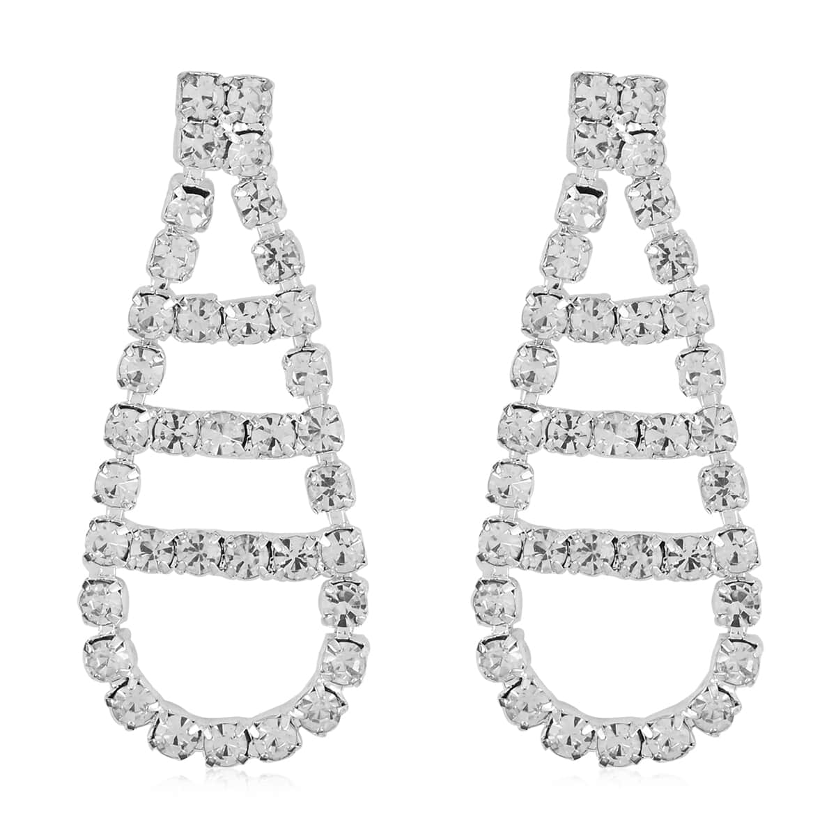 White Austrian Crystal Earrings and V Shape Necklace 22 Inches in Silvertone image number 5