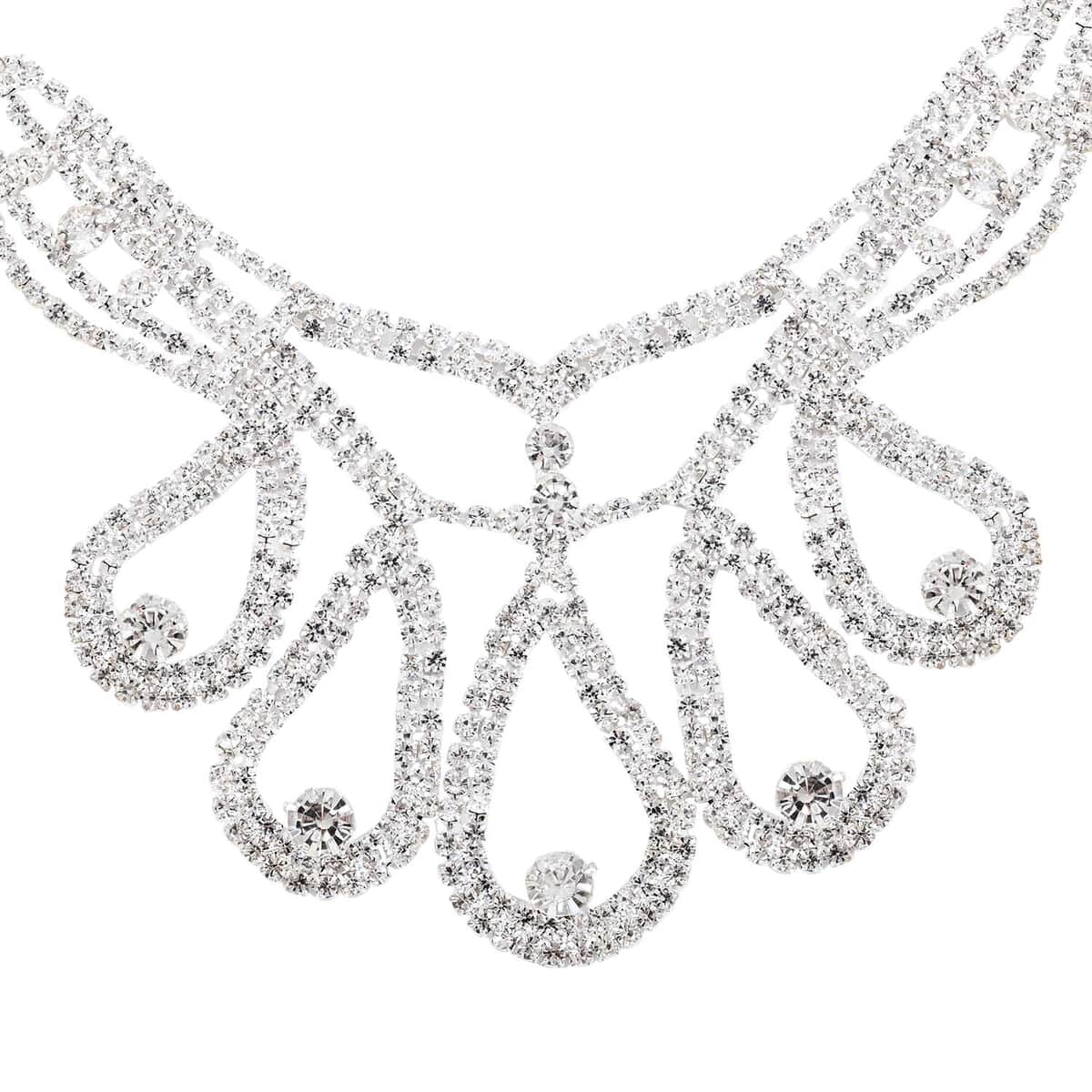 White Austrian Crystal Earrings and Chandelier Necklace 22 Inches in Silvertone image number 2