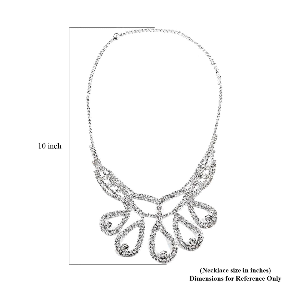 White Austrian Crystal Earrings and Chandelier Necklace 22 Inches in Silvertone image number 4