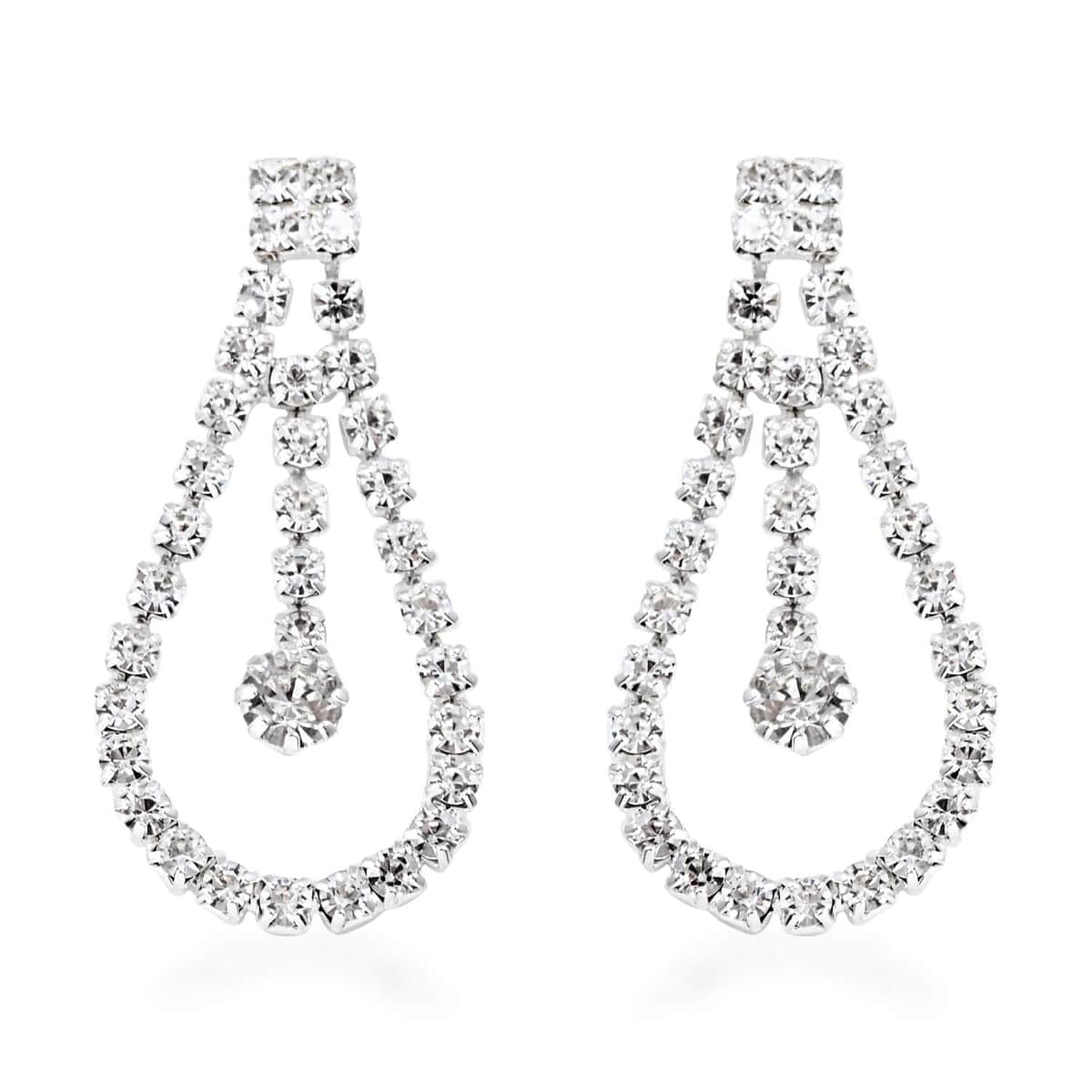 White Austrian Crystal Earrings and Chandelier Necklace 22 Inches in Silvertone image number 5