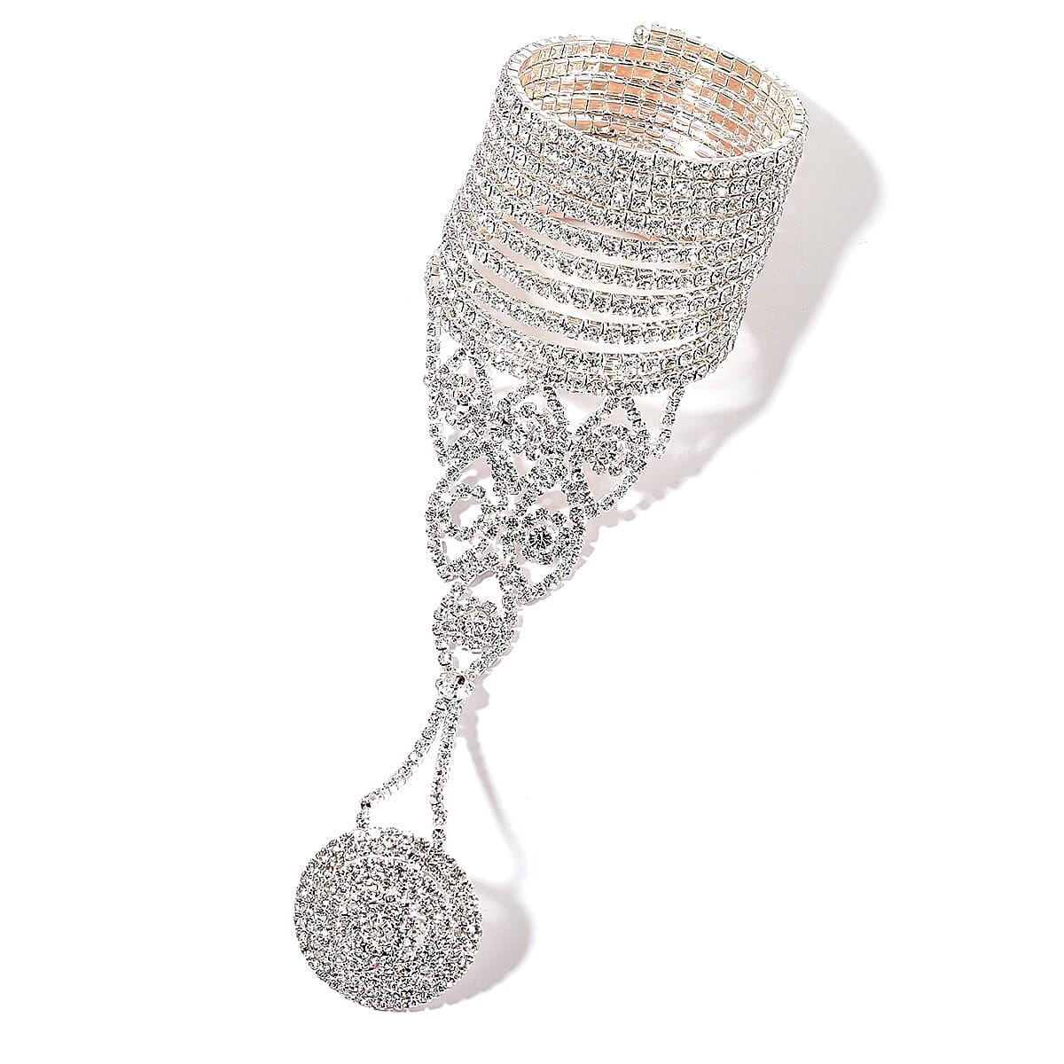 White Austrian Crystal Bracelet Ring in Silvertone| Crystal Ring| Wedding Gifts For Women (6.00 In) (Size 6.0)