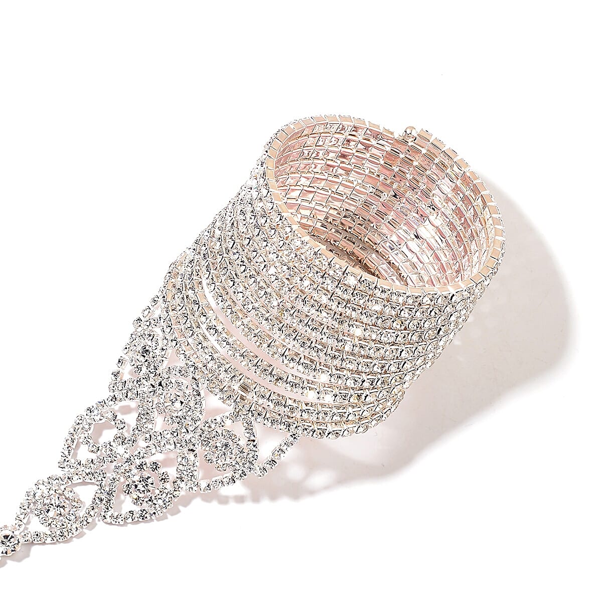 White Austrian Crystal Bracelet Ring in Silvertone| Crystal Ring| Wedding Gifts For Women (6.00 In) (Size 6.0)