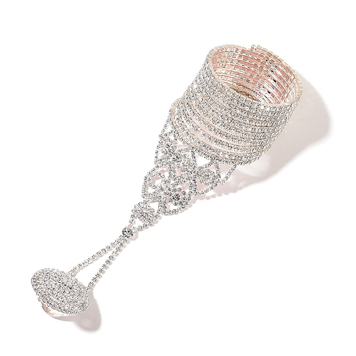 White Austrian Crystal Bracelet Ring in Silvertone| Crystal Ring| Wedding Gifts For Women (6.00 In) (Size 6.0)