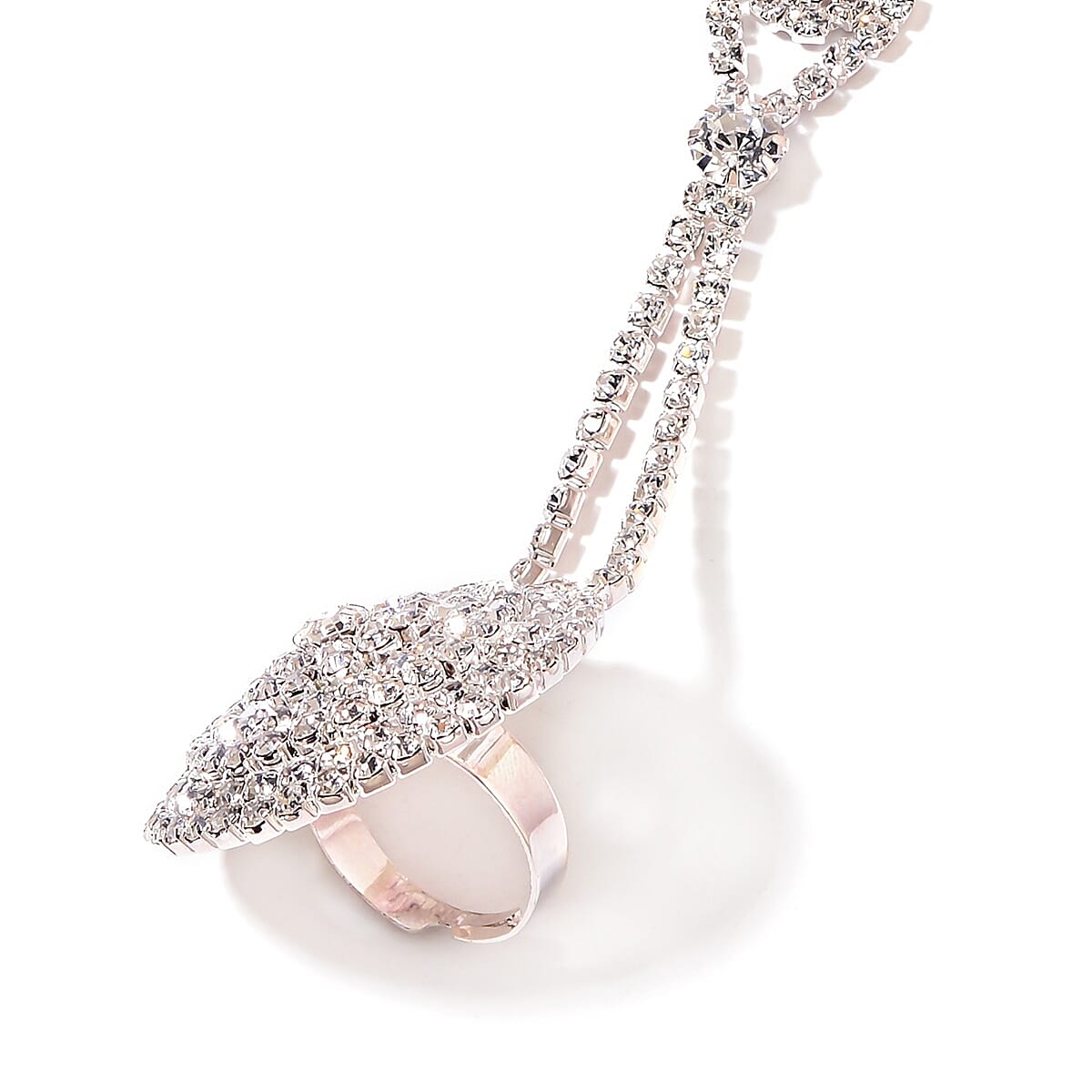 White Austrian Crystal Bracelet Ring in Silvertone| Crystal Ring| Wedding Gifts For Women (6.00 In) (Size 6.0)