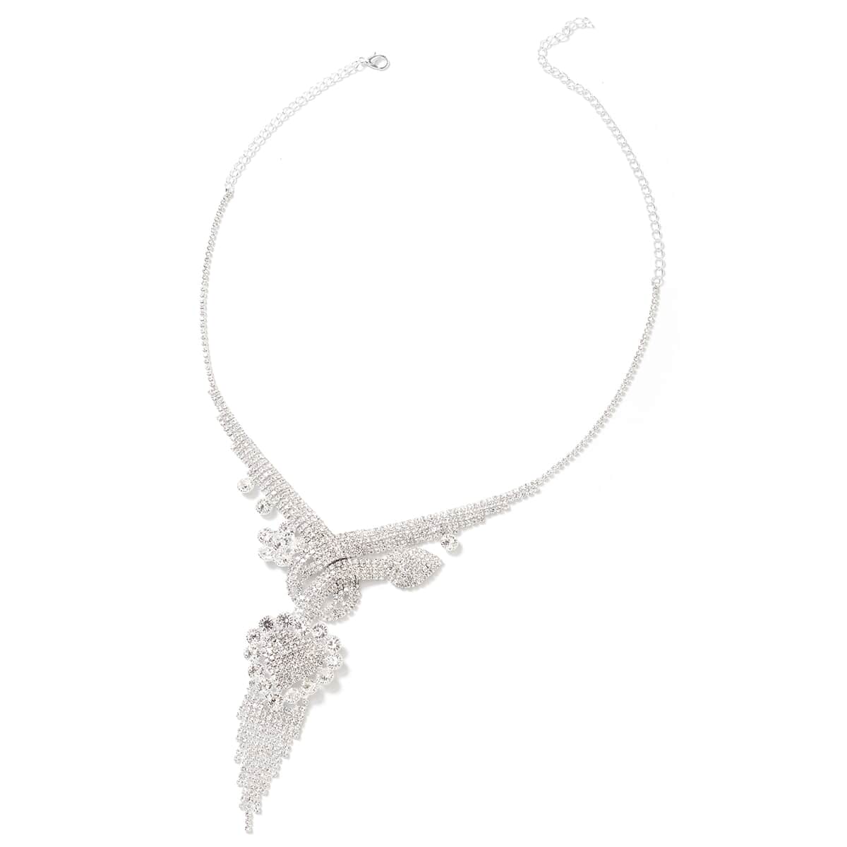 White Austrian Crystal Earrings and Statement Necklace 22 Inches in Silvertone image number 1