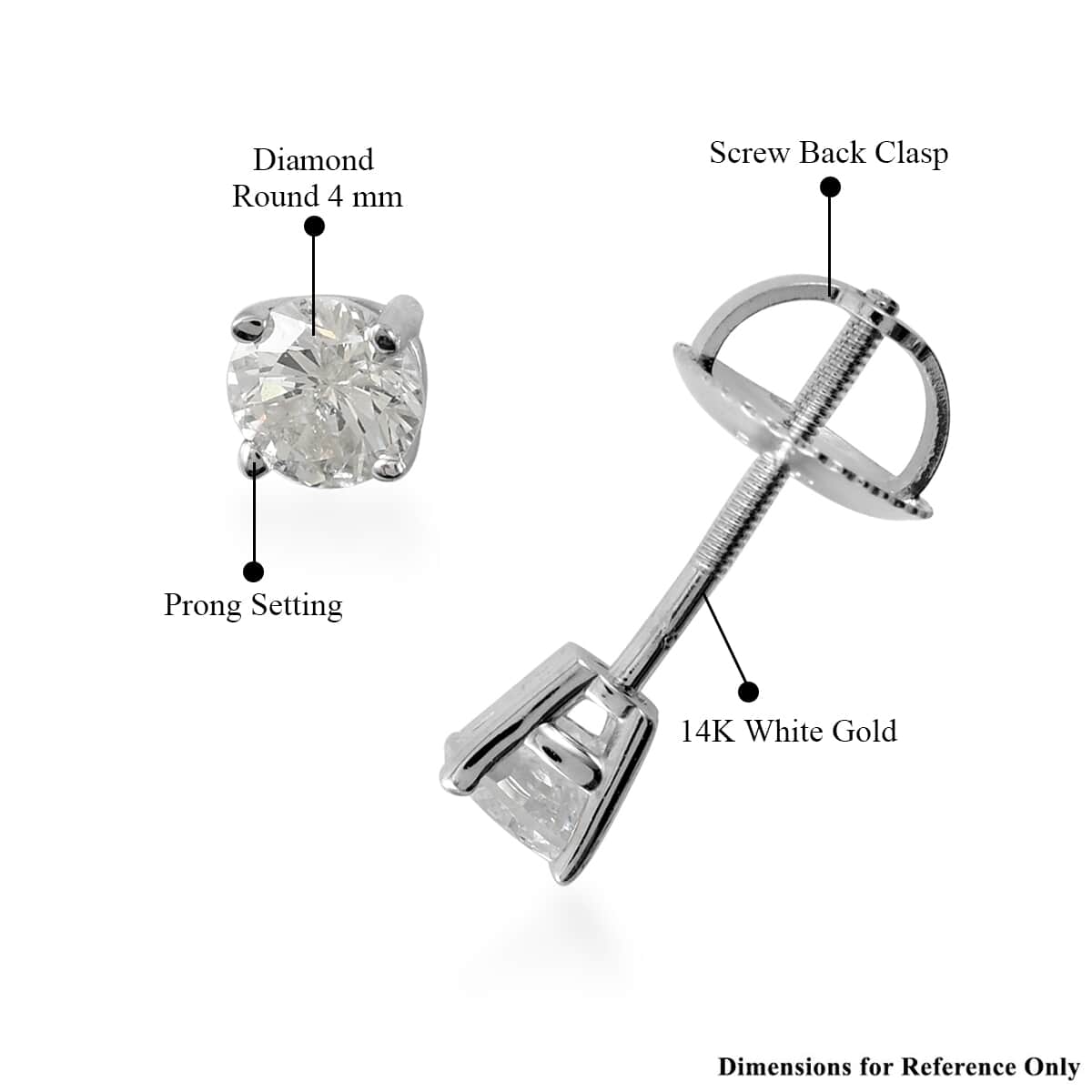 14K White Gold G-H I1-I2 Diamond Solitaire Stud Earrings 0.50 ctw image number 3