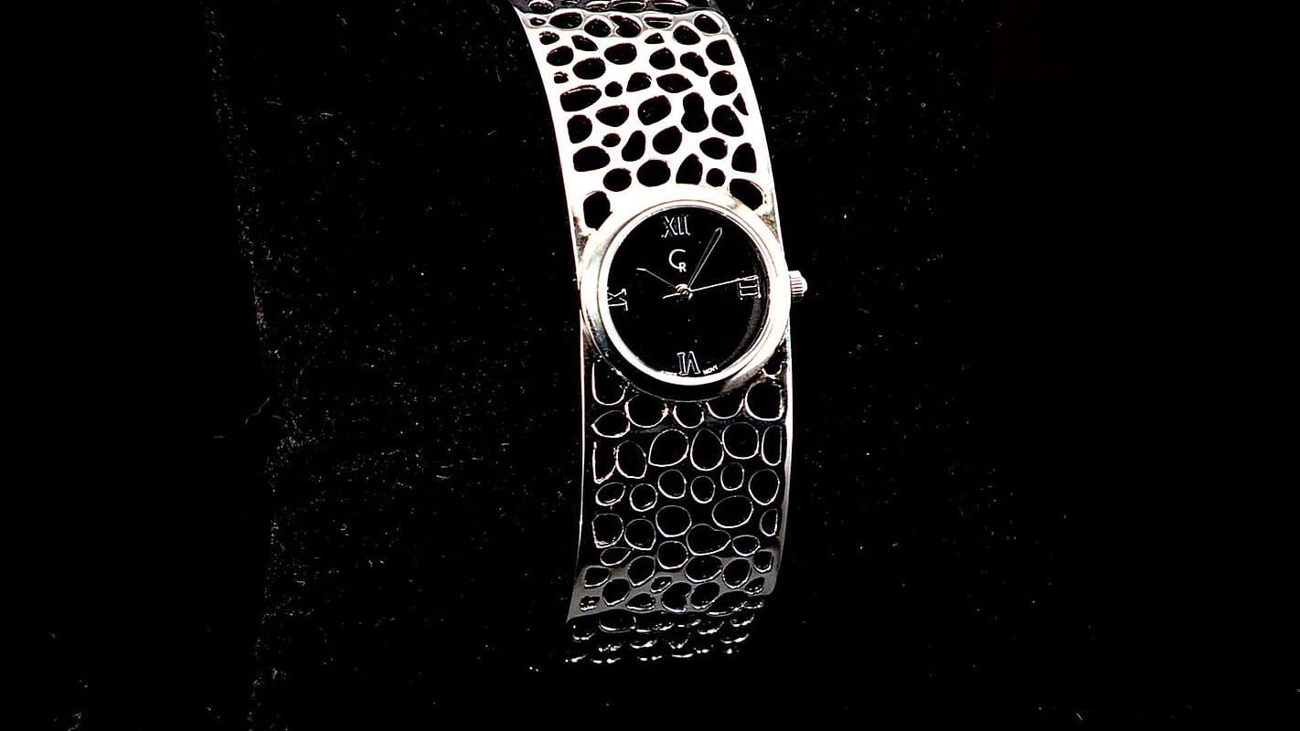 RACHEL GALLEY Swiss Movement Watch Bangle Bracelet in Sterling Silver with Stainless Steel Back (7.5 in) 52.10 Grams