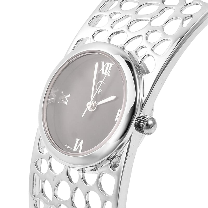 Rachel Galley Swiss Movement Watch Bangle Bracelet, Sterling Silver Watch Bangle Bracelet , Swiss Movement Watch , Stainless Steel Back Watch (7.5 in)