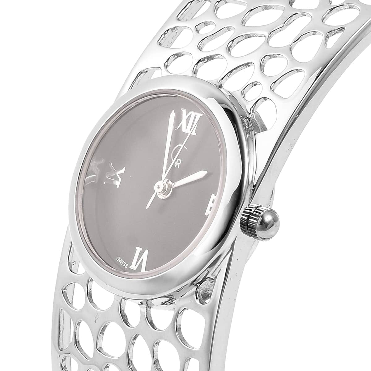 Rachel Galley Swiss Movement Watch Bangle Bracelet, Sterling Silver Watch Bangle Bracelet , Swiss Movement Watch , Stainless Steel Back Watch (7.5 in) image number 2
