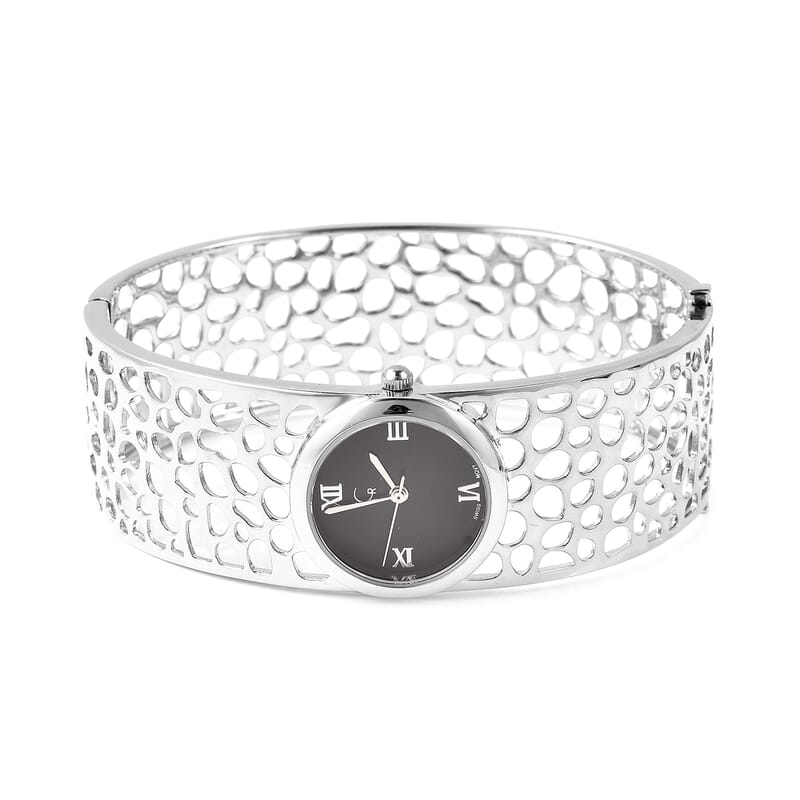 Rachel Galley Swiss Movement Watch Bangle Bracelet, Sterling Silver Watch Bangle Bracelet , Swiss Movement Watch , Stainless Steel Back Watch (7.5 in)