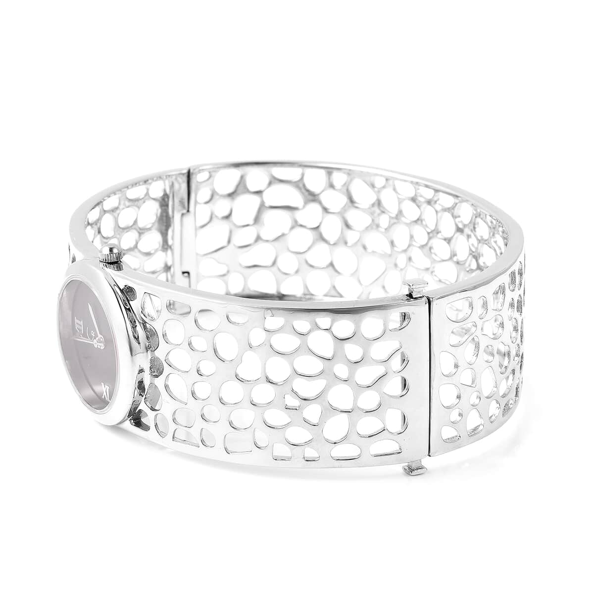 RACHEL GALLEY Swiss Movement Watch Bangle Bracelet in Sterling Silver with Stainless Steel Back (7.5 in) 52.10 Grams image number 4
