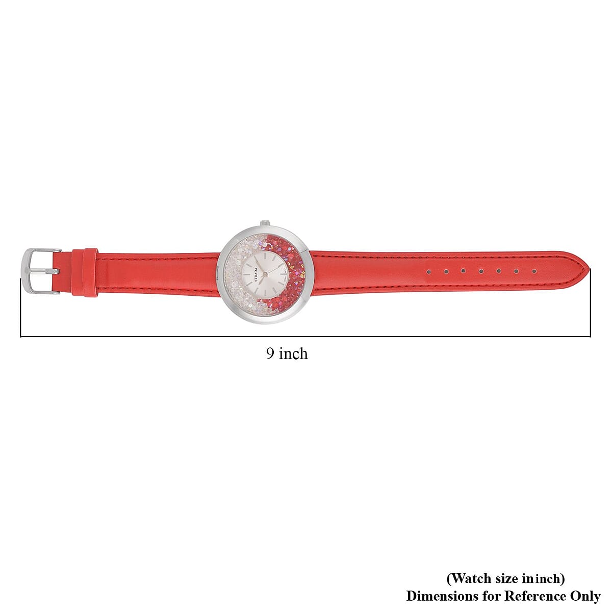 Strada Red and Aurora Borealis Austrian Crystal Japanese Movement Water Resistant Watch with Red Faux Leather Band and Stainless Steel Back (40mm) (6.75-8.5In) image number 6