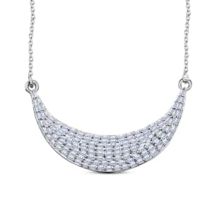Crescent Moon Talisman Diamond Necklace 18 Inches in Platinum Over Sterling Silver 0.75 ctw