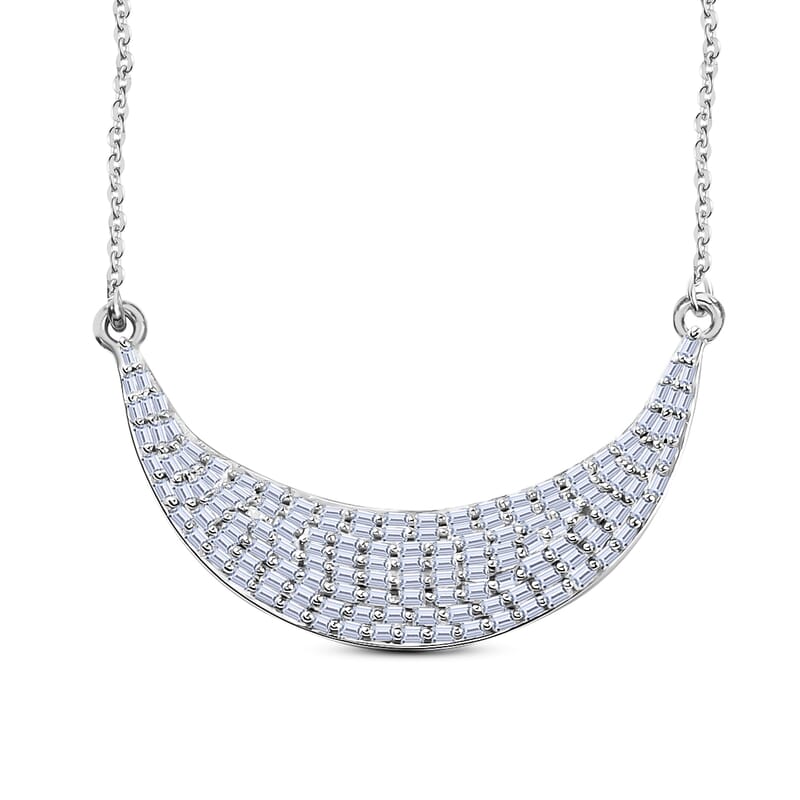 Crescent Moon Talisman Diamond 0.75 ctw Necklace in Platinum Over Sterling Silver 18 Inches