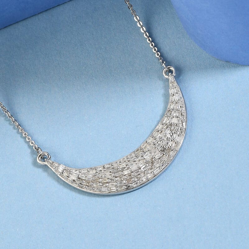 Crescent Moon Talisman Diamond 0.75 ctw Necklace in Platinum Over Sterling Silver 18 Inches
