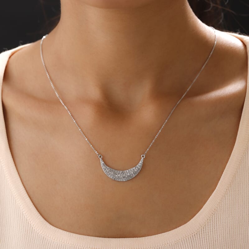 Crescent Moon Talisman Diamond 0.75 ctw Necklace in Platinum Over Sterling Silver 18 Inches