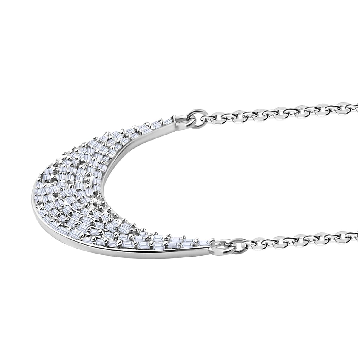Crescent Moon Talisman Diamond Necklace 18 Inches in Platinum Over Sterling Silver 0.75 ctw image number 3
