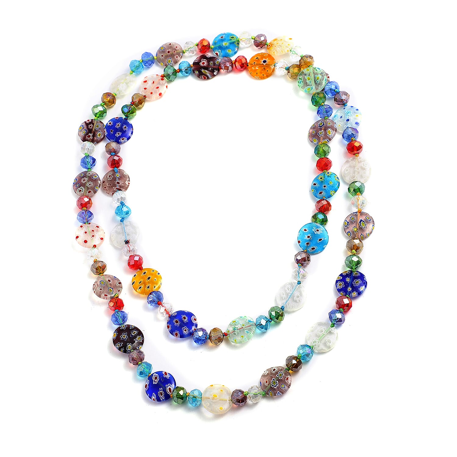 Multi Color Glass and Multi Color Murano Style Stretch Bracelet and Endless Necklace (47.00 In)