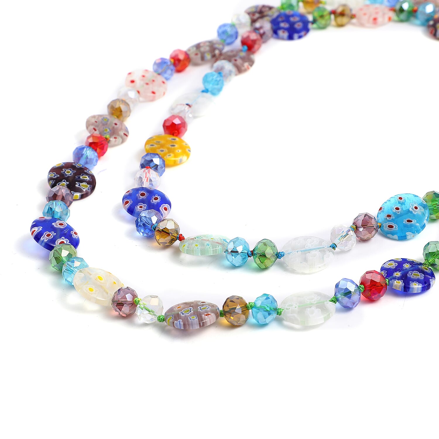 Multi Color Glass and Multi Color Murano Style Stretch Bracelet and Endless Necklace (47.00 In)