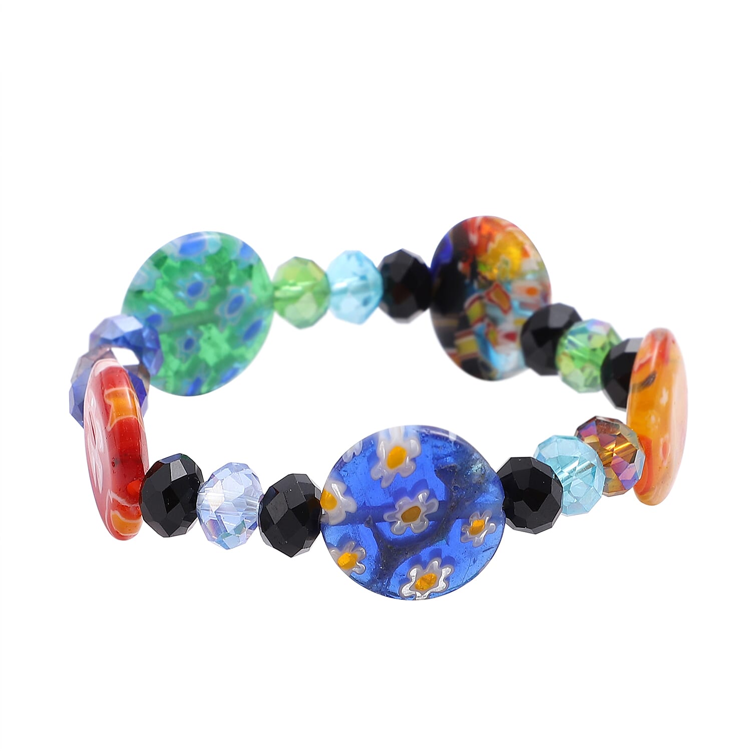 Multi Color Glass and Multi Color Murano Style Stretch Bracelet and Endless Necklace (47.00 In)