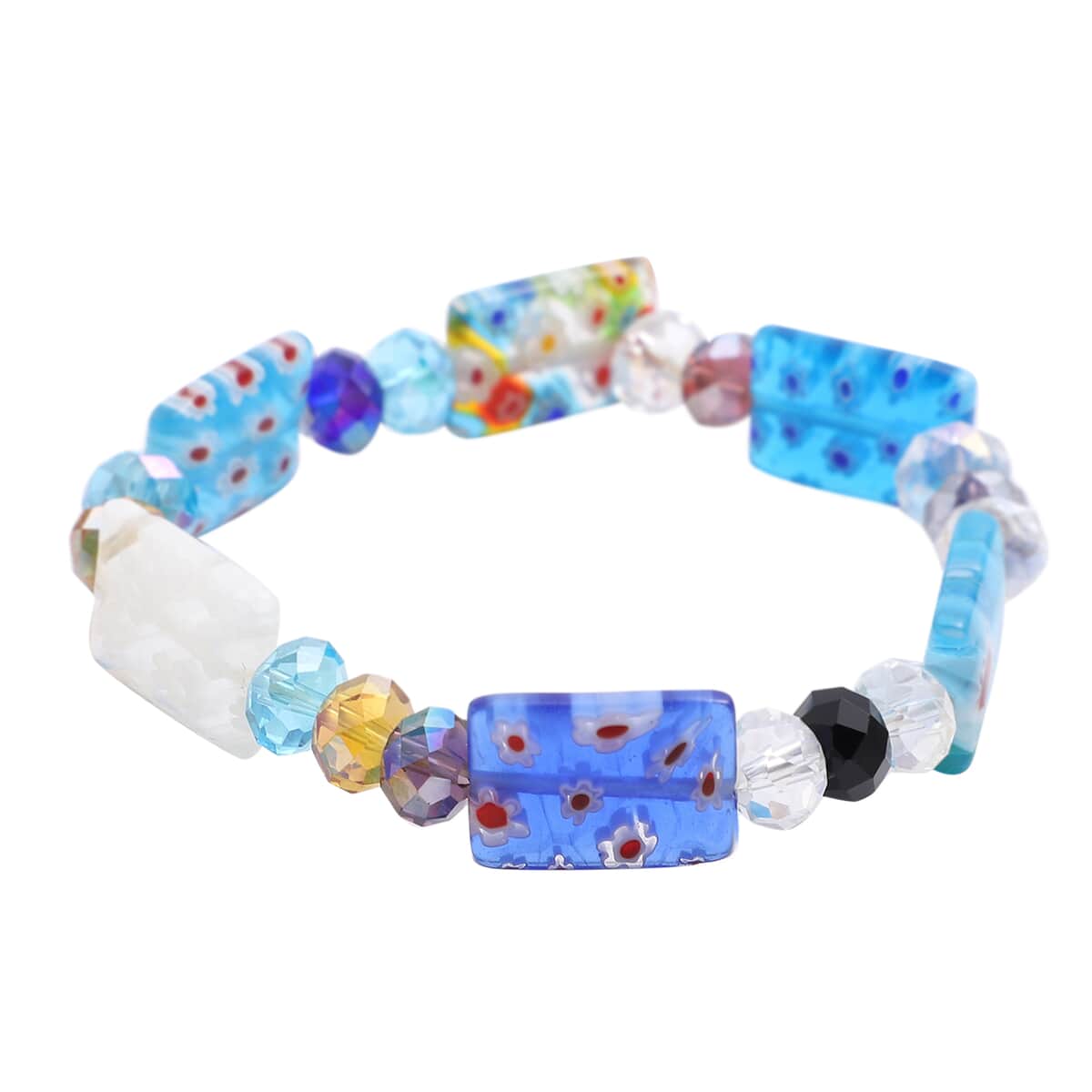 Multi Color Murano Style and Multi Color Glass Square Stretch Bracelet and Endless Necklace (46.00 In) image number 4