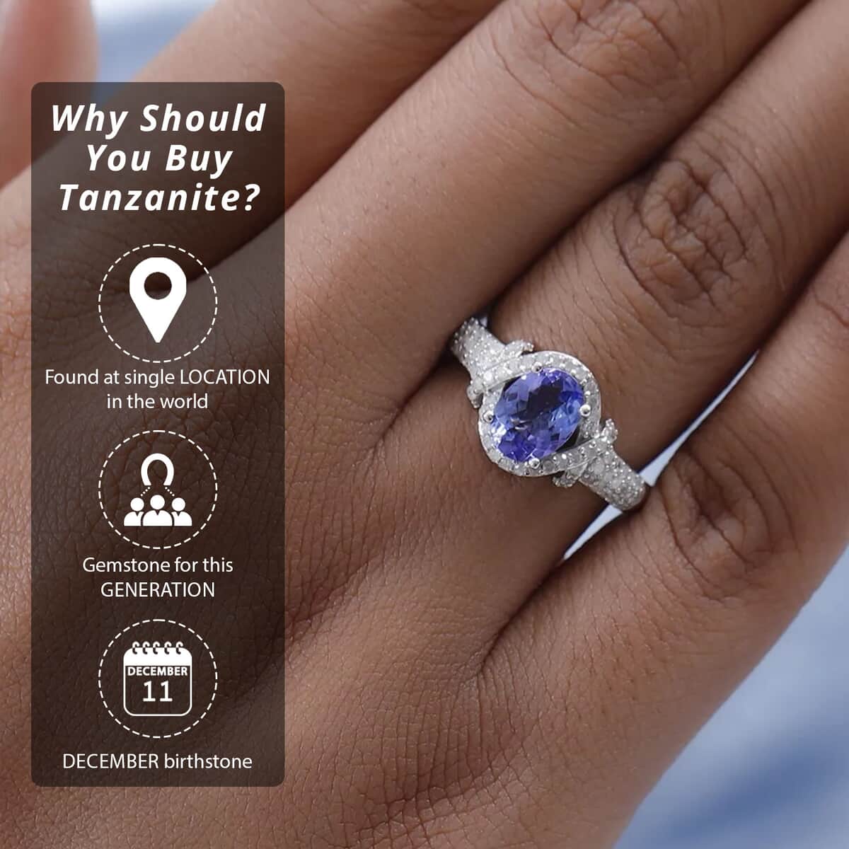 Tanzanite, Diamond Ring in Platinum Over Sterling Silver, Engagement Ring, Promise Rings For Women, Oval Engagement Ring 1.65 ctw (Size 10) image number 2