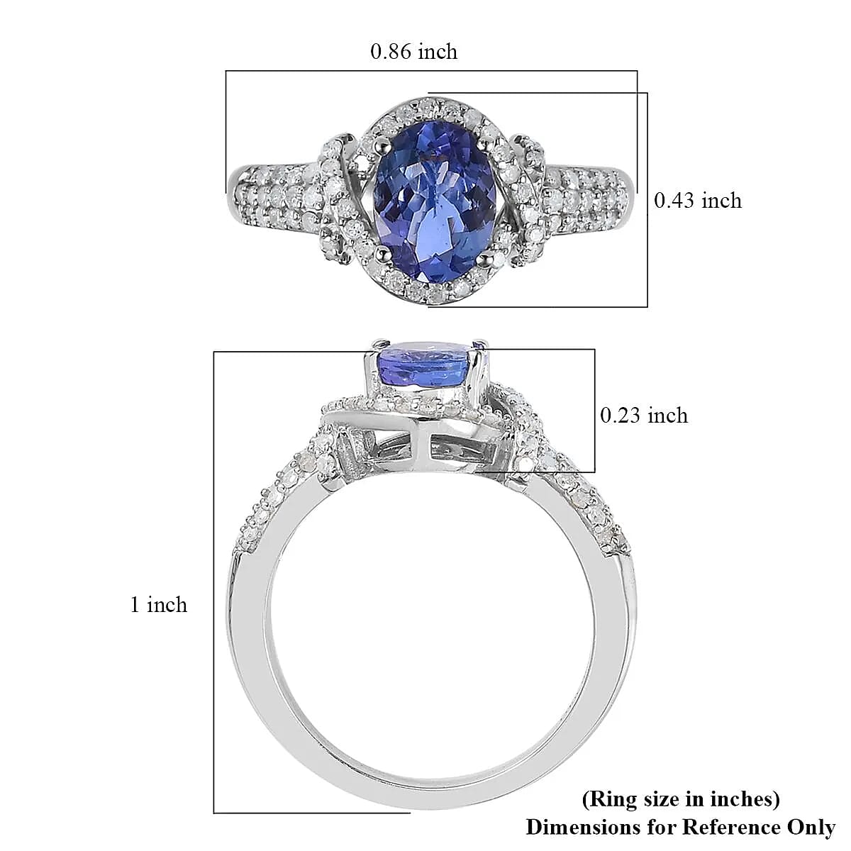 D'Joy Tanzanite, Diamond Ring in Platinum Over Sterling Silver, Engagement Ring, Promise Rings For Women, Oval Engagement Ring 1.65 ctw (Size 10)