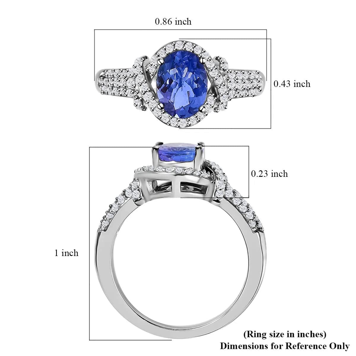 Tanzanite, Diamond Ring in Platinum Over Sterling Silver, Engagement Ring, Promise Rings For Women, Oval Engagement Ring 1.65 ctw (Size 11) image number 6