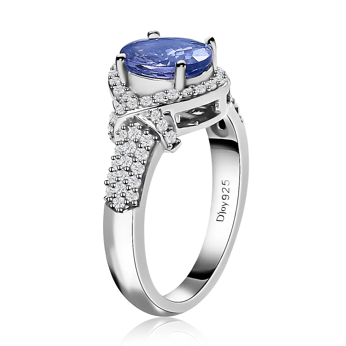 D'Joy Tanzanite and Diamond 1.65 ctw Ring in Platinum Over Sterling Silver, Engagement Ring, Promise Rings For Women, Oval Engagement Ring (Size 6) image number 4