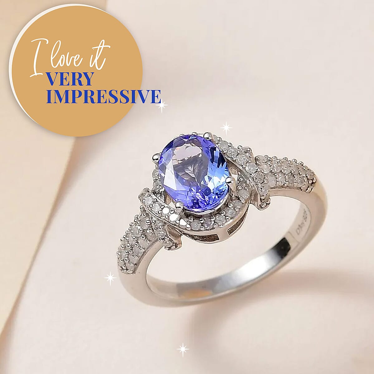 D'Joy Tanzanite, Diamond Ring in Platinum Over Sterling Silver, Engagement Ring, Promise Rings For Women, Oval Engagement Ring 1.65 ctw (Size 8) image number 1