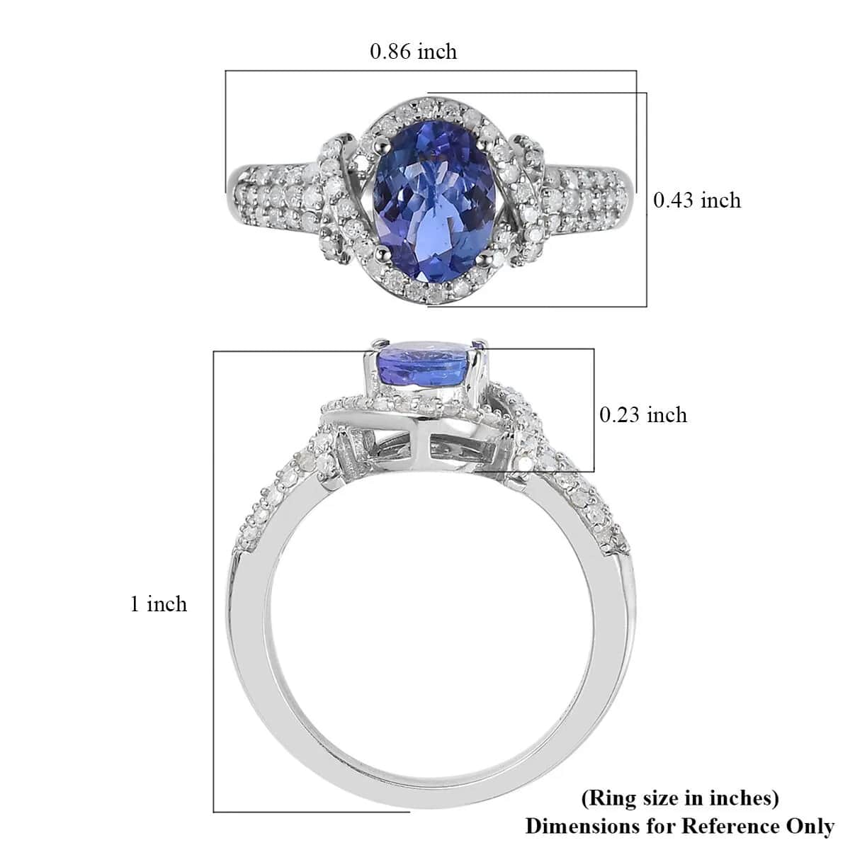 Tanzanite, Diamond Ring in Platinum Over Sterling Silver, Engagement Ring, Promise Rings For Women, Oval Engagement Ring 1.65 ctw (Size 9.0) image number 6